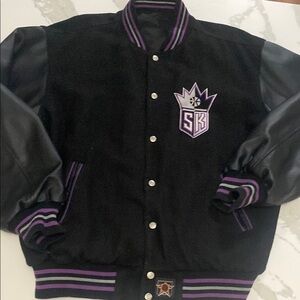 Kori Black Varsity Jacket with Purple Accents